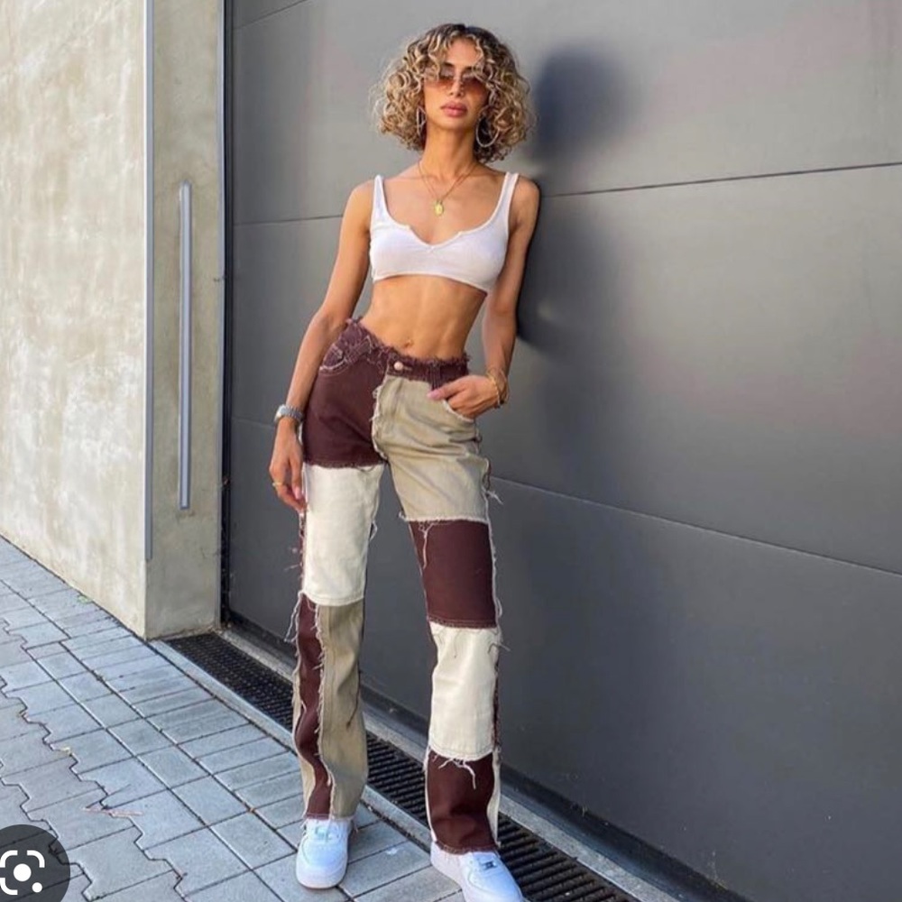 Hollister brown  patchwork pants w 25”
